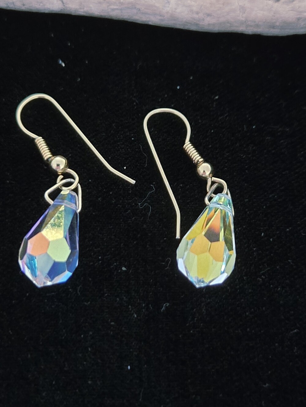9k Gold Aurora Crystal Teardrop Dangle Earrings - Iridescent